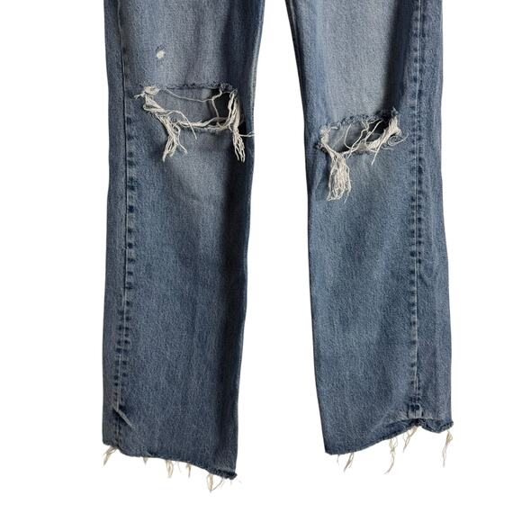 Zara Distressed Ripped High Rise Wide Leg Raw Hem Denim Blue Jeans Size 6 - Picture 3 of 7